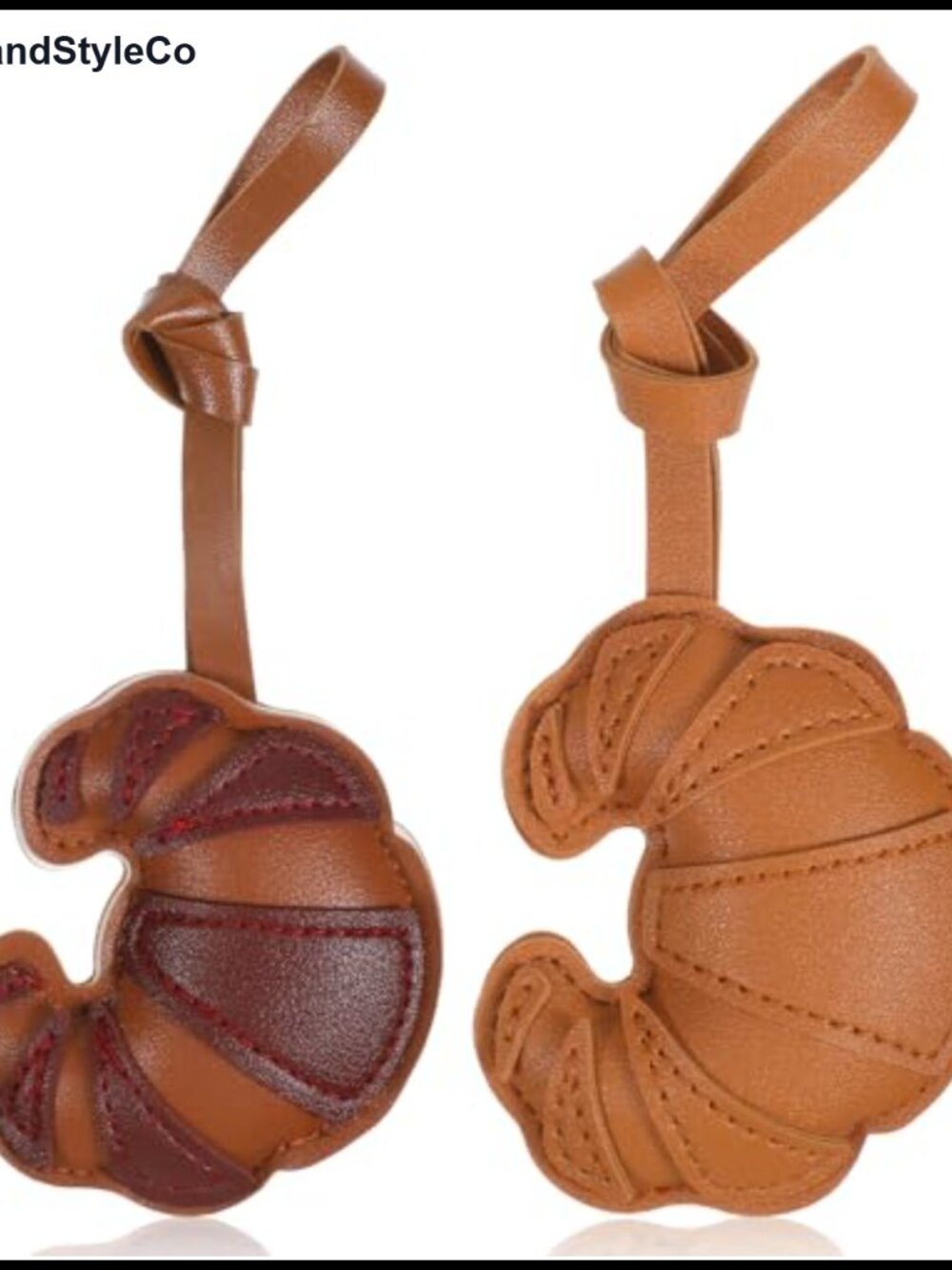 PU Leather Croissant Bag Charm Keychain for Handbags, 2PCS